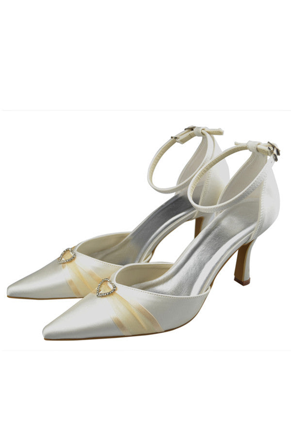 High Heel Ivory Ankle Straps Pointed Toe Party Shoes S115