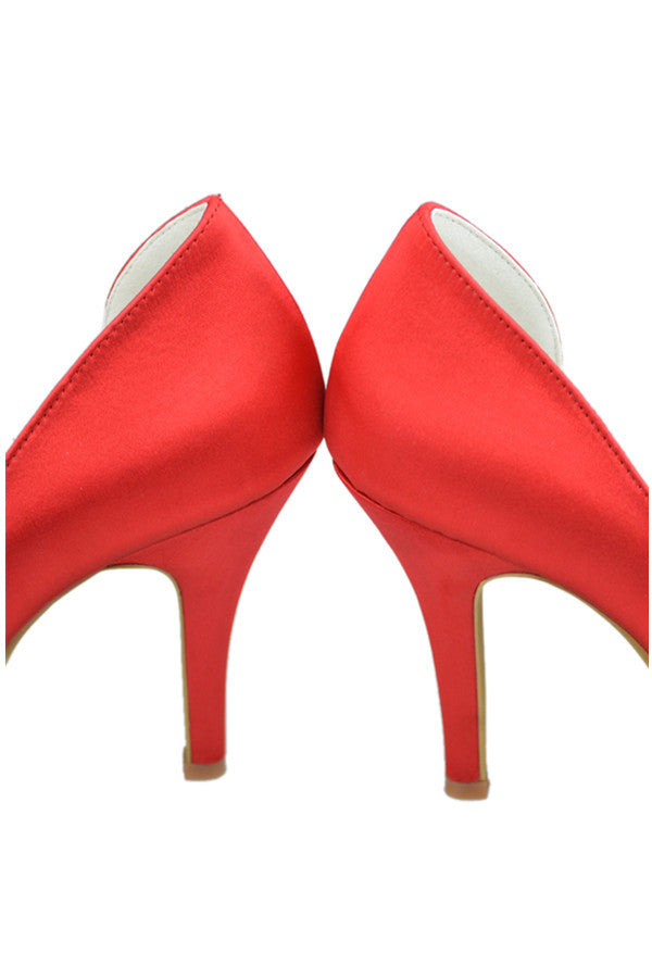 Red Satin Peep Toe High Heel Simple High Quality Prom Shoes S119