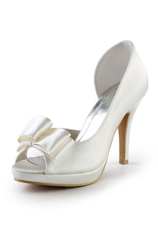 Ivory Satin Peep Toe High Heel High Quality Classy Prom Shoes S120