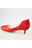 Red Low Heel Pretty Satin Handmade Wedding Shoes S121