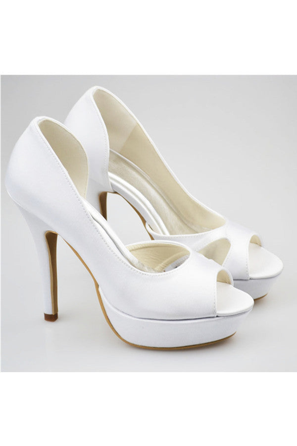 Real Nice White High Heel Peep Toe Satin Best Women Shoes S130