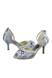 Silver Satin Lace Ankle Strap Peep Toe Prom Shoes S90