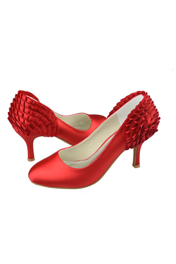 Close Toe Simple Handmade Comfy Cheap Red Wedding Shoe S91