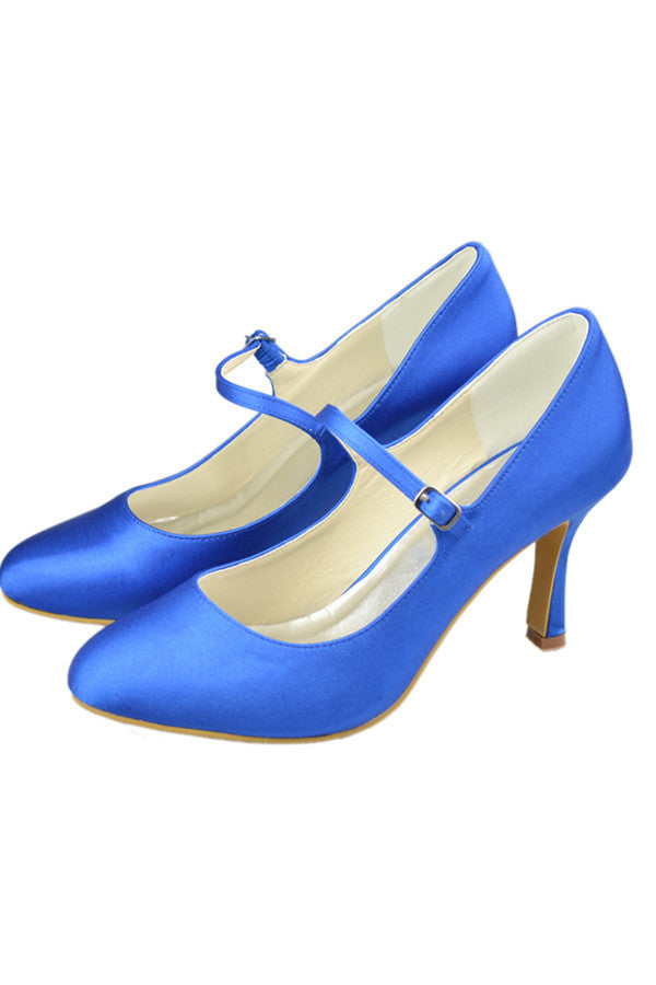 Simple Blue Satin Cheap Handmade Mary Jane Shoe S97