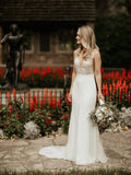 Sequins Lace Mermaid Bridal Gown With Deep V-Neck Front Slit Elegant Wedding Dress OKU74