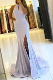 Elegant Backless Mermaid Prom Dress with Split,Simple Teens Party Dresses OKI23