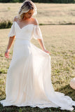 Simple Beach Bridal Dress with Off-the-shoulder Neckline Boho Wedding Dresses OK1704