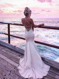 Spaghetti Strap V Neck Lace Long Mermaid Prom Dresses OKL45