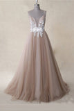 Spaghetti Straps Appliques Tulle A-line Long Prom Dress Formal Evening Dress OKS14