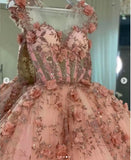 Ball Gown Dusty Pink Sweetheart 3D Floral Appliqued Cocktail Dresses, Homecoming Dress OK1572