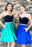 Sweet Strapless Beading Belt A-Line Short Homecoming Party Dresses with Pockets OK1575