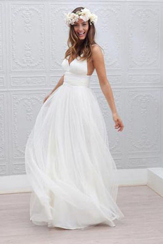Simple Beach Cheap Wedding Dresses,Summer Coast Off White A-line Wedding dresses OK107