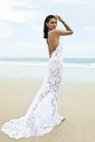 Sexy Mermaid Lace Halter V-Neck Backless Beach Wedding Dresses OK777