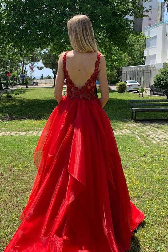 Red A-line Long Prom Dress Formal Dress Evening Dress Dance Dress School Party Gown OKX58