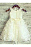 Ivory A-line Scoop Lace Sleeveless Floor-Length Beading Flower Girl Dress OK717