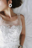 Straps Tulle White Lace Beach Long Backless A Line Wedding Dress OK560