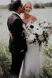 Simple Boho V-Neck Wedding Dress Sleeveless A-line Spaghetti Straps Bridal Dress OKW42