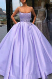 Ball Gown Satin Appliques Spaghetti Straps Sleeveless Floor-Length Prom Dresses OK1781