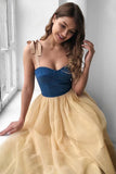 Simple Sweetheart Spaghetti Straps Prom Dress Tulle Tea Length Evening Dress OKW46