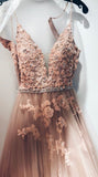 Sweetheart Spaghetti Straps Lace Appliques Floor Length Prom Dresses, Formal Evening Dress OKF36