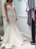 Mermaid Sweetheart Spaghetti Straps Lace Backless Court Train Wedding Dresses OKB03