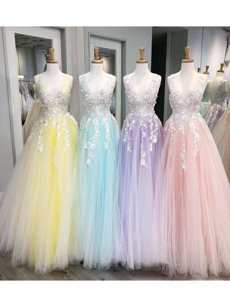 Stunning Lace Applique Ball Gown Long Ball Gowns Prom Dress Quinceanera Dresses OKN86