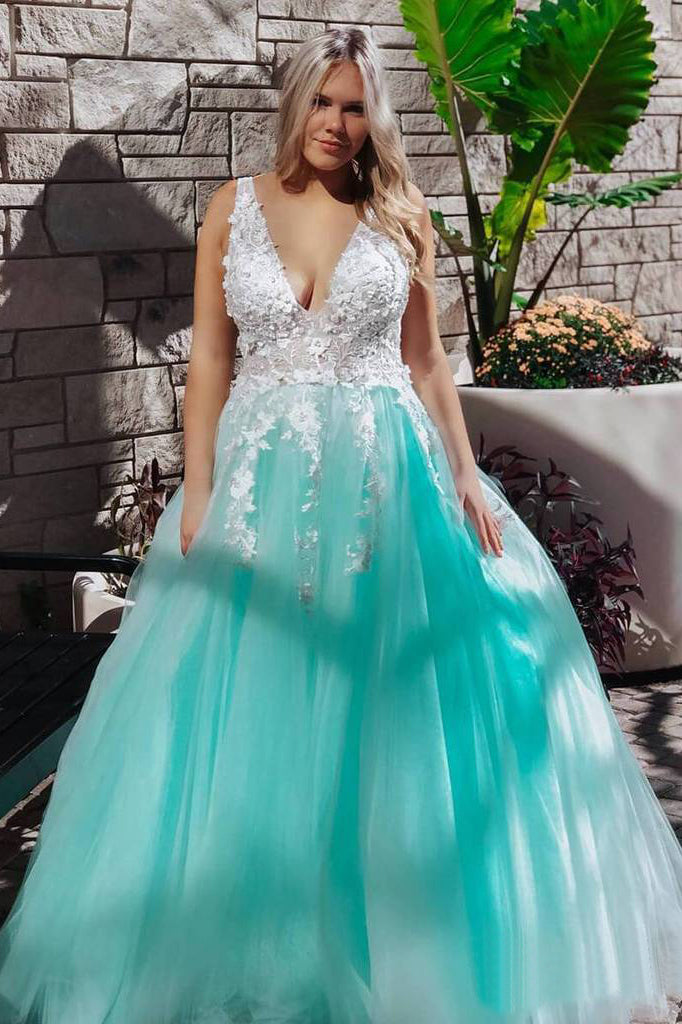 Stunning Lace Applique Ball Gown Long Ball Gowns Prom Dress Quinceanera Dresses OKN86