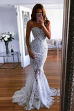 Charming Mermaid Sweetheart Sweep Train Lace Wedding Dresses with Appliques OKK42