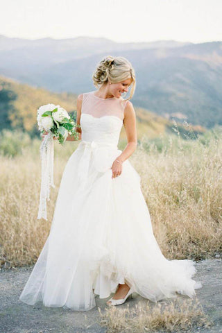 A-line White Tulle Vintage Open Back Wedding Dresses New OK570