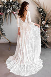 Vintage Lace A-line 3/4 Sleeves Wedding Dress Elegant Backless Boho Bridal Dress OKW13