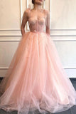A-line Fitted Boning Prom Dress Spaghetti Strap Tulle Long Evening Gowns OKW77