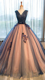 Pretty tulle v-neck applique A-line long evening dress ,ball gown prom dress OK195