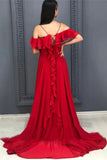 A-line Red Chiffon Prom Dress Long Sexy Split Evening Party Gowns OKW35