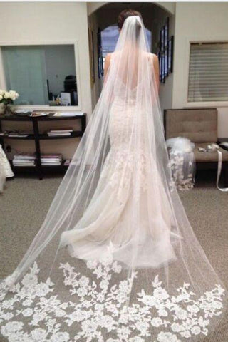 Ivory Lace Edge Chapel Length Wedding Veils,Bridal Veil WV1
