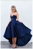New Arrival Simple Sweetheart Strapless Dark Navy Blue High-low Prom Dresses OK644