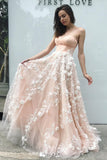 Princess Prom Dresses,Blush Pink Prom Gown,Tulle Prom Dress,Flowers Prom Dress
