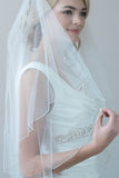 2 Layers Beaded Wedding Veils with Blusher Fingertip WV5