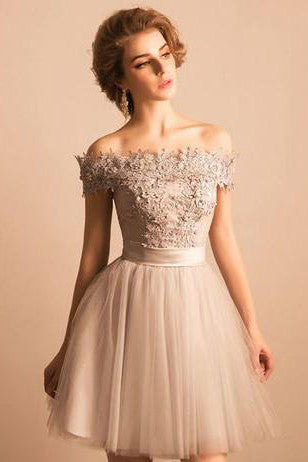 2018 Homecoming Dress,Lace Homecoming Dresses,Tulle Prom Dresses,Off the Shoulder Prom Dress,Beading Prom Dress,Graduation Party Dresses