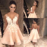 Beautiful A-line V Neck Lace Appliques Homecoming Dress OKY90