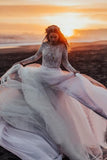 New Arrival Lace Long Sleeves Boho Wedding Dress Beach Bridal Dress OKV8