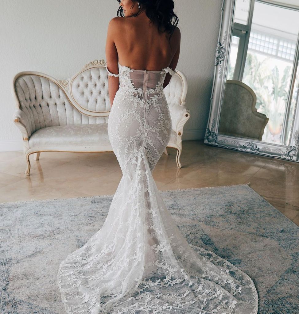 Sexy Mermaid Backless Off the Shoulder Lace Long Wedding Dress Bridal Dresses OKZ34