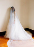 1T Tulle with Lace Wedding Bridal Veils Cathedral Length WV4
