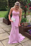 Mermaid Rose Red Pageant Dress Elegant Long Prom Dresses With Lace Train OK1800