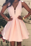 A-line Homecoming Dresses,Pink Homecoming Dresses,Cute Homecoming Dresses,V Neck Prom Dresses,Short Prom Dresses,Satin Homecoming Dresses