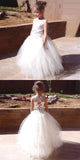 A-Line Square Lace-Up Tulle Ball Gown Long Flower Girl Dresses OKC50