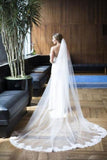 Alencon Lace Partial Applique Long Veils for Wedding WV17