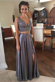 Sexy Prom Gown,Beaded Prom Dress,Two Piece Prom Gown,Slit Prom Dresses,Evening Party Dress,2 Piece Party Dress,Graduation Dress