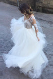 Romantic Wedding Dresses,Ball Gown Wedding Dress,Long Sleeves Wedding Dresses,Tulle Bridal   Gown