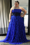 Plus Size Prom Dress,Royal Blue Prom Dress,Strapless Prom Dresses,Lace Prom Dress,A Line   Prom Gown