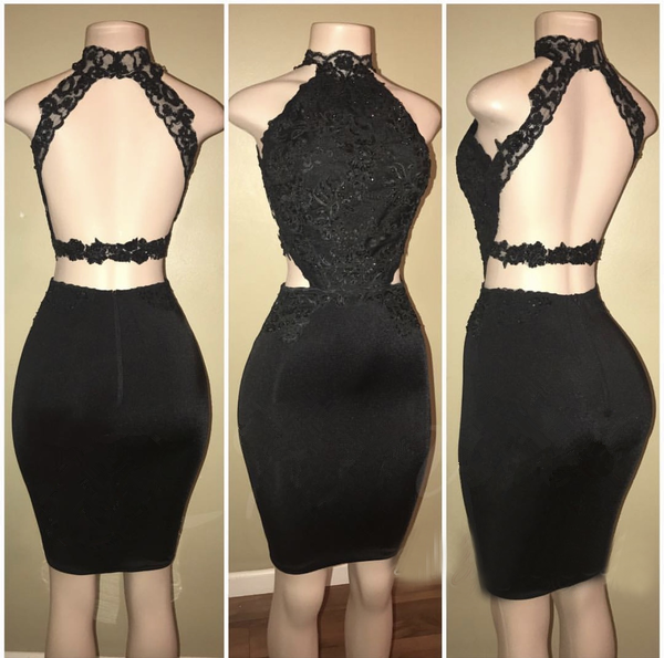 Black Lace Sheath Short Prom Dress, Tight Sexy Homecoming Dresses OKD79